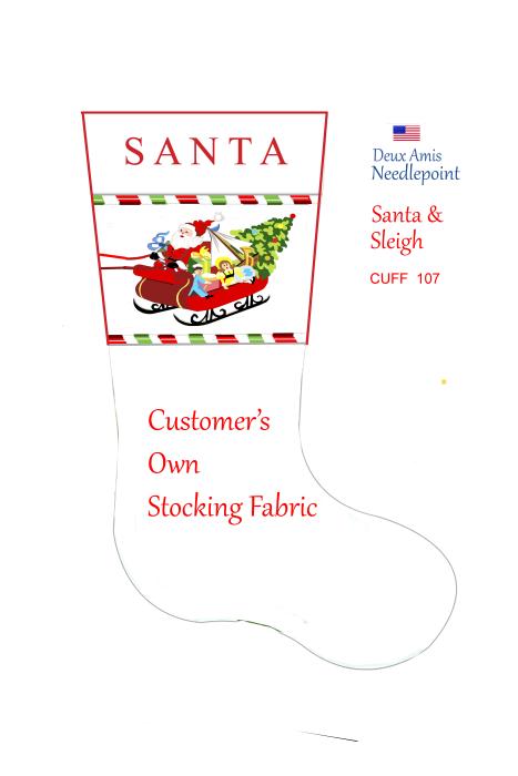 CUFF 107  Santa & Sleigh  Stocking Cuff